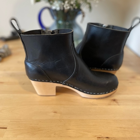 SWEDISH HASBEENS Zip It Emy Clog Bootie SIZE 38 Black Leather - Picture 3 of 8